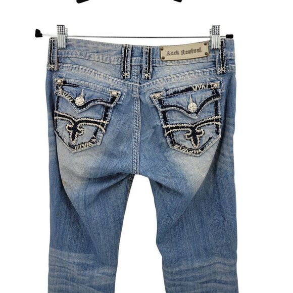 Rock Revival Abbie Straight Leg Low Rise Jeans Women Sz 28 Distressed Light Wash - Picture 11 of 13